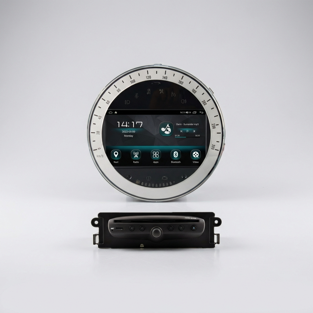 Rádio Android RDS USB Bluetooth CarPlay & Android Auto para MINI R56/R57/R58/R60 (2006–2012, Leitor CD Preto)