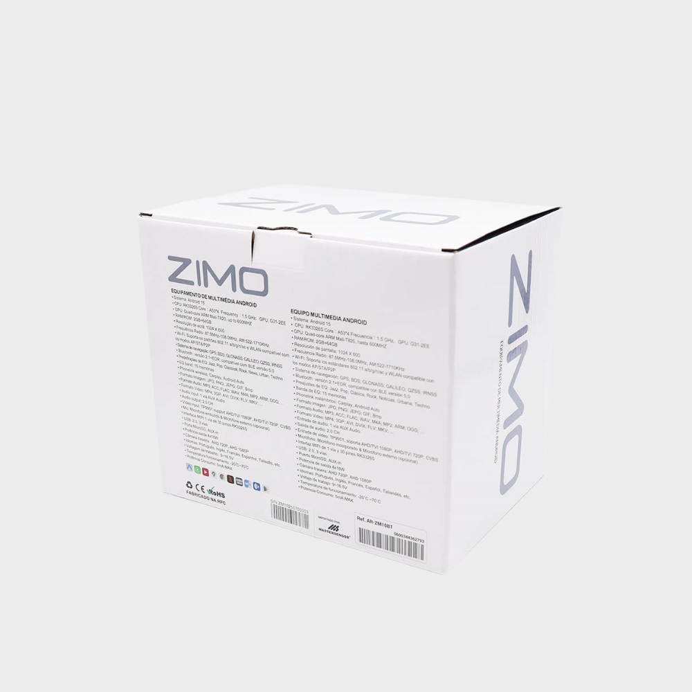 Auto Rádio ZIMO 2DIN Android – CarPlay, Android Auto, Bluetooth, RDS