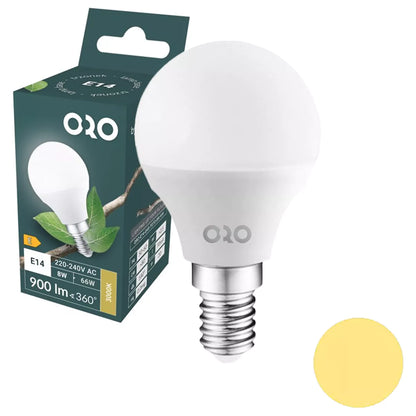 Lâmpada LED E14 G45 8W 230V 3000K (Branco Quente) – 900 lm