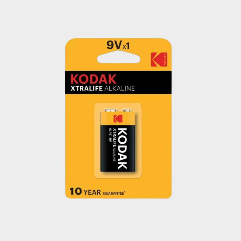 Pilha Alcalina Kodak 9V 6LR61 – Longa Duração para Dispositivos Eletrónicos