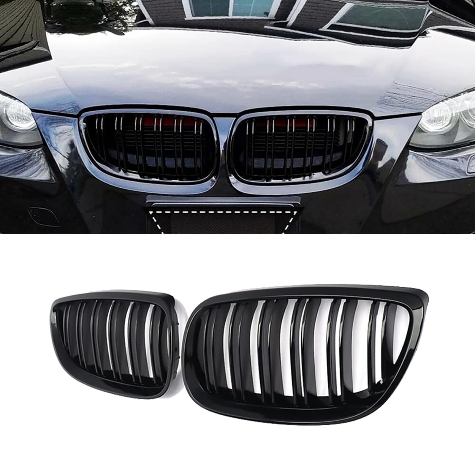 Grelhas Dianteiras para BMW Série 3 E92/E93 (2006-2009) – Design Pacote M em Piano Black