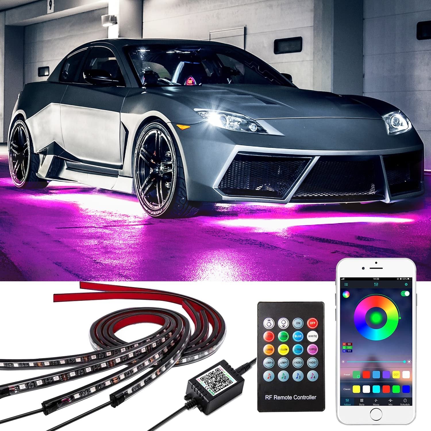 Kit underglow led rgb com comando e app