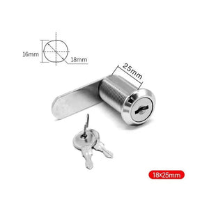 Fechadura de Correio ou Armário Cilindro Metálico com Alavanca | Tamanho 25 mm | Inclui 2 Chaves