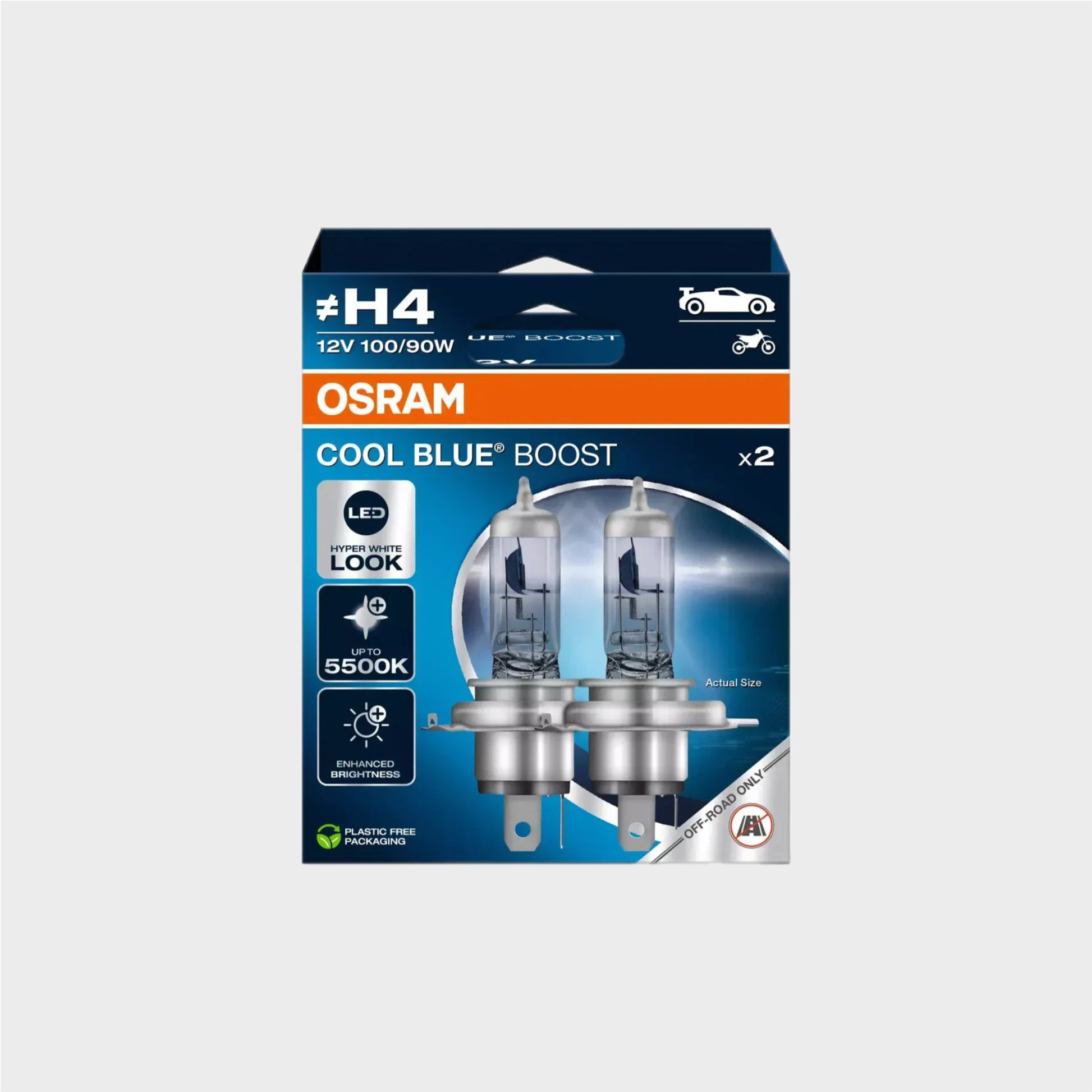 Osram 2x Lâmpadas Cool Blue Boost H4 100/90W