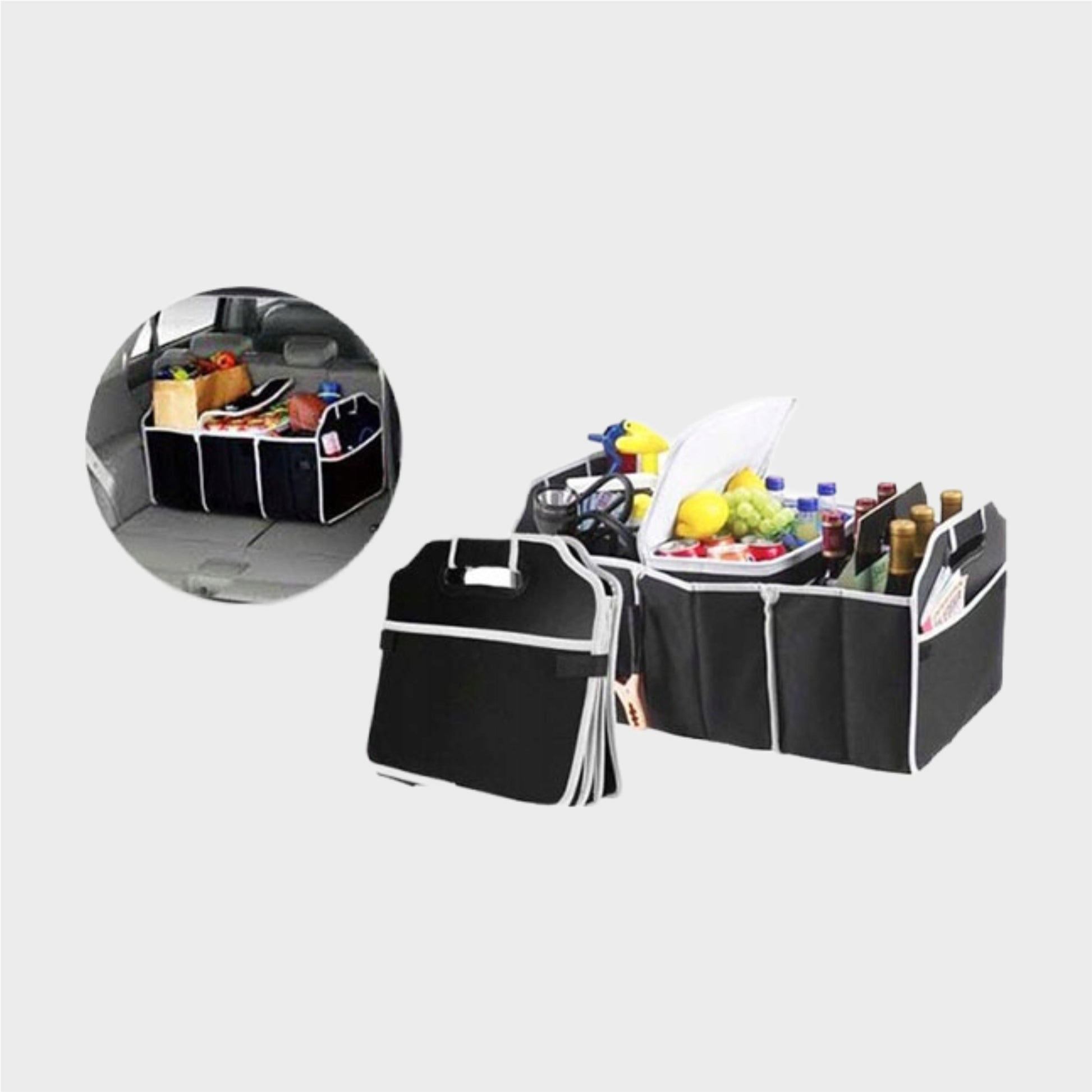 Organizador de Bagageira ABS com 3 Compartimentos – Saco Organizador para Automóvel