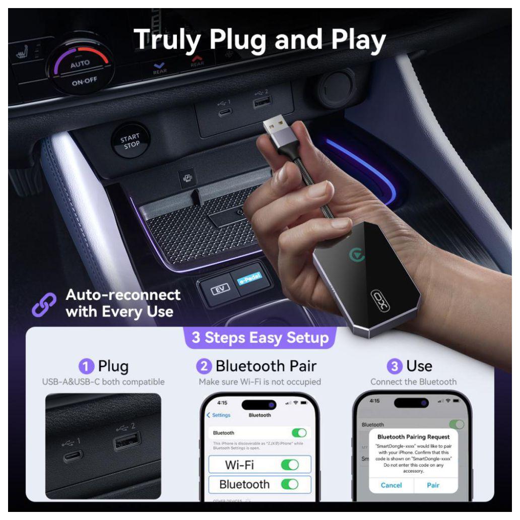 Adaptador Universal Wireless para Apple CarPlay XO