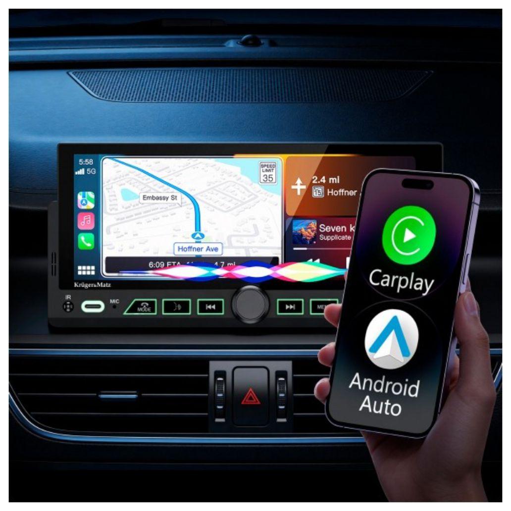 Auto-Rádio 1DIN Kruger&Matz KM2017 – 6.86" Touch, 4x60W, CarPlay & Android Auto