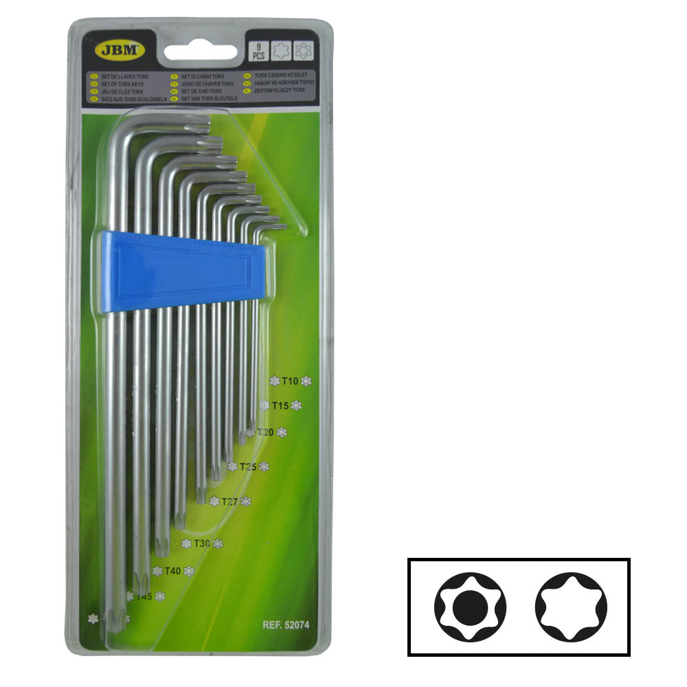 Jogo de 9 Chaves Torx JBM 52074 - Conjunto Profissional em L (T10-T50)