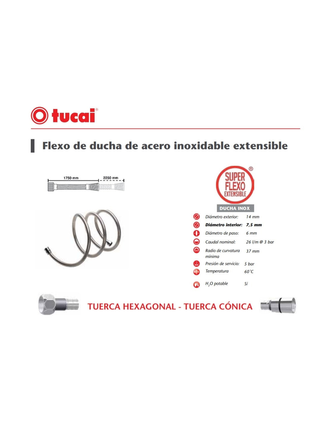 Bicha de Chuveiro em Inox Ajustável (1750-2300mm) - Tucai 4115