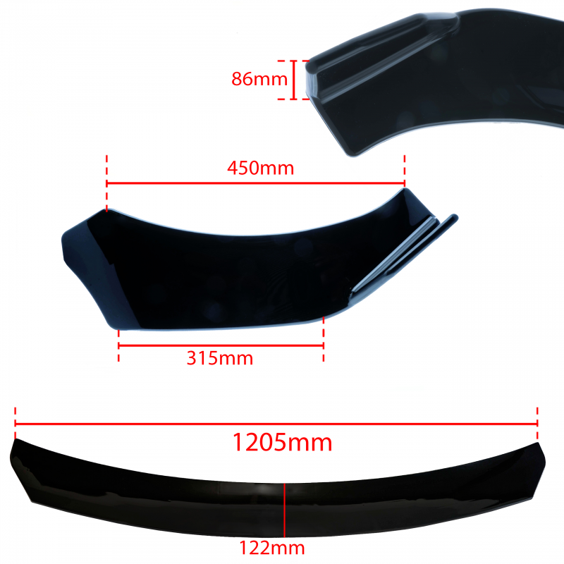 Splitter Dianteiro Universal em ABS Preto Brilhante V2