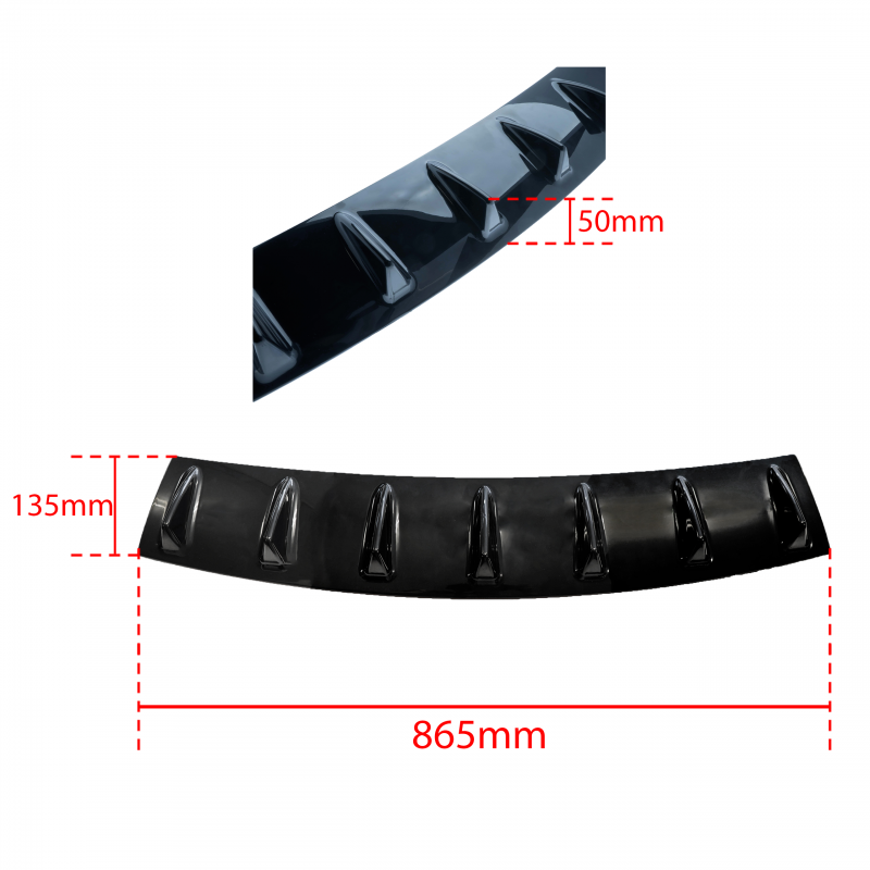 Difusor Traseiro Universal em ABS Preto - Tipo Shark Fin