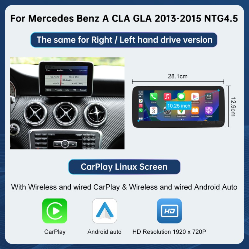Ecrã 10.25” CarPlay & Android Auto para Mercedes NTG4.5