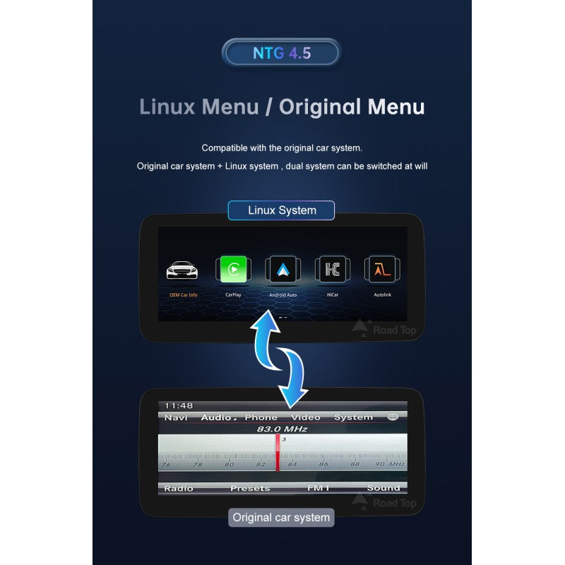Ecrã 10.25” CarPlay & Android Auto para Mercedes NTG4.5