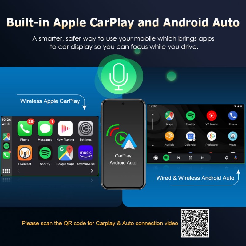 Rádio Automóvel 1 DIN Android 13 | Ecrã Tátil HD 7” | Apple CarPlay & Android Auto™