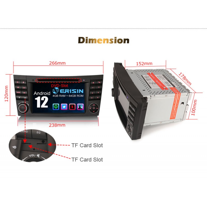 Radio CarPlay Android Auto Bluetooth Mercedes Classe E CLS W211