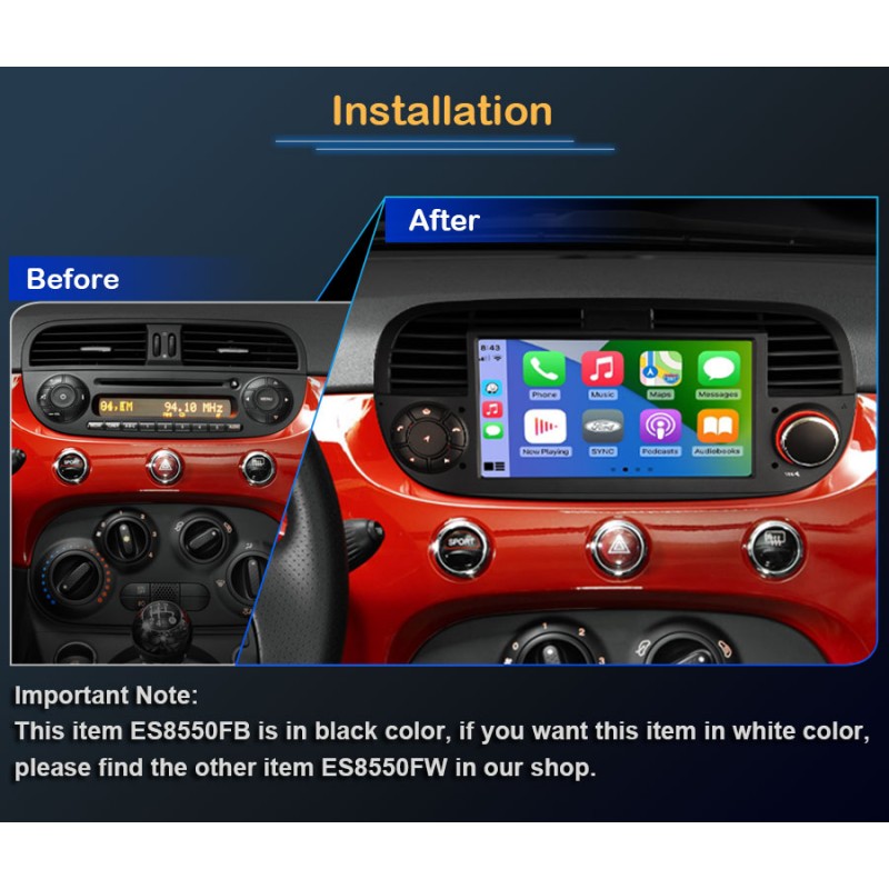 Radio CarPlay Android Auto Bluetooth USB Fiat 500