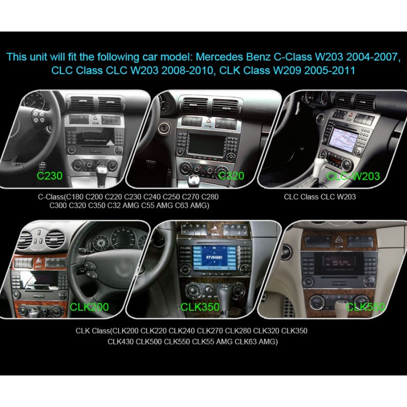 Rádio Android 13 para Mercedes Classe C ZLINK CarPlay & Android Auto | 7” Tátil | GPS | Wi-Fi | Plug & Play