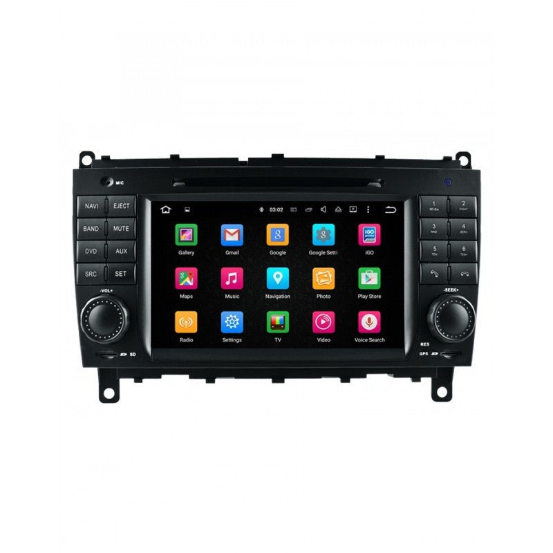 Rádio Android 13 para Mercedes CLK C209 / A209 CarPlay & Android Auto | 7” Tátil | GPS | Wi-Fi | Plug & Play