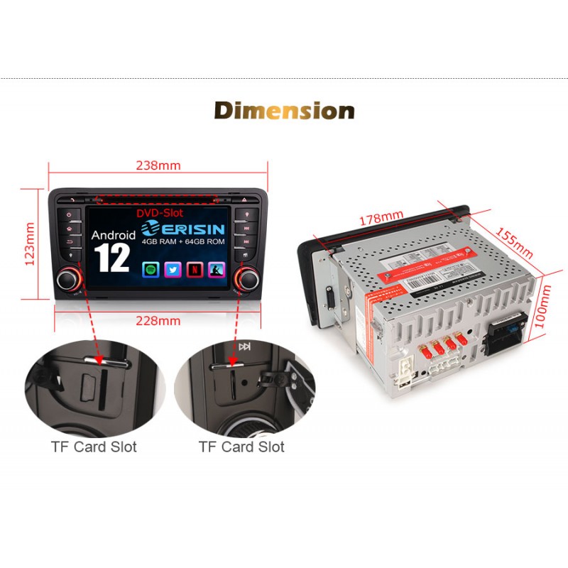 Radio CarPlay Android Auto DVD GPS USB Bluetooth A2DP Audi A3