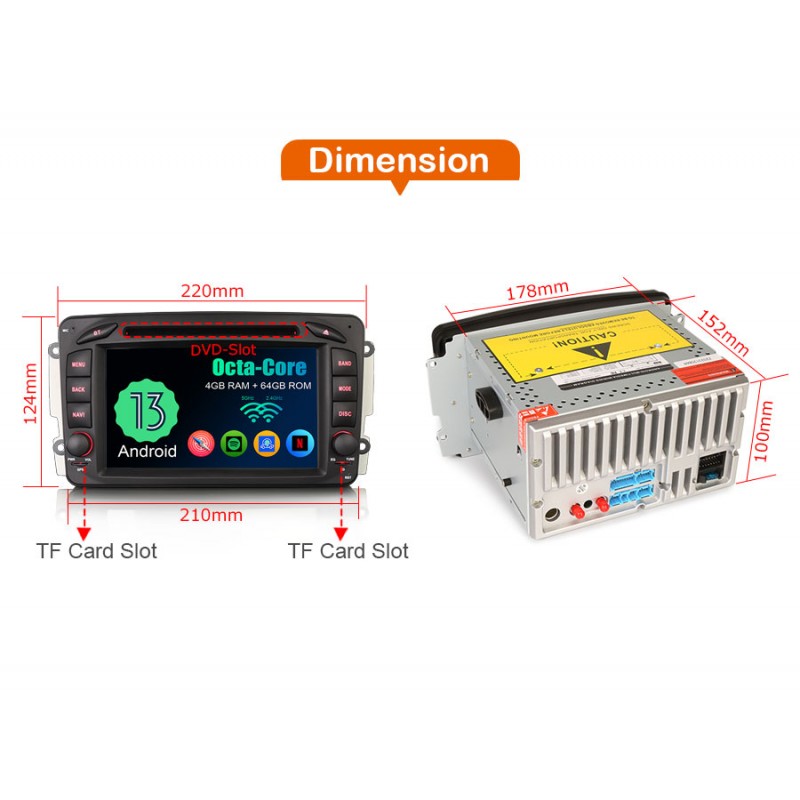 Rádio Android 13 para Mercedes CarPlay & Android Auto | 7” Tátil | GPS | Wi-Fi | Plug & Play