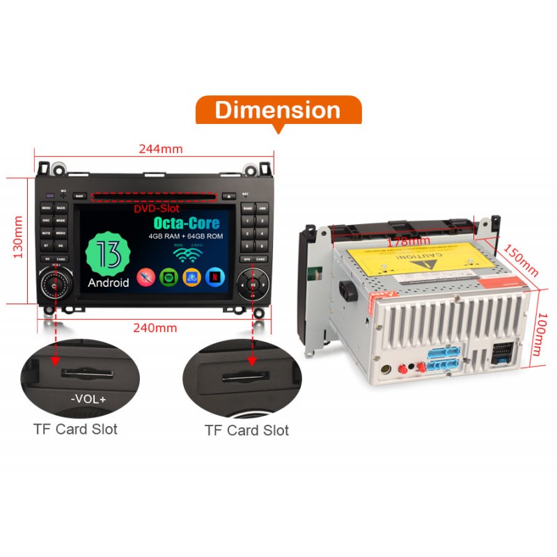 Rádio Android 13 para Mercedes CarPlay & Android Auto | 7” Tátil | GPS | Wi-Fi | Plug & Play