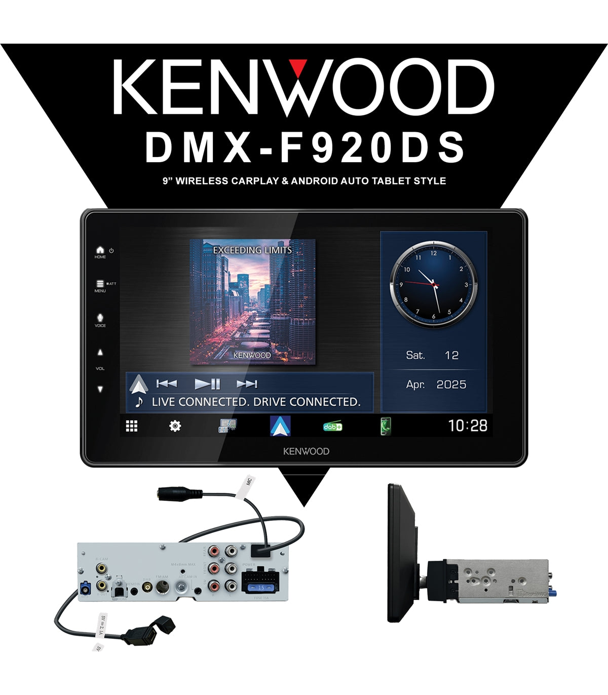Kenwood DMX-F920DS – Ecrã Flutuante HD 9" com CarPlay/Android Auto (Wireless e Cabo) + DAB+