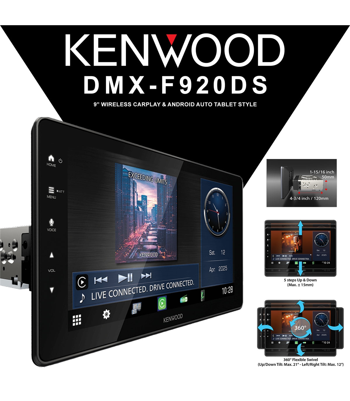 Kenwood DMX-F920DS – Ecrã Flutuante HD 9" com CarPlay/Android Auto (Wireless e Cabo) + DAB+